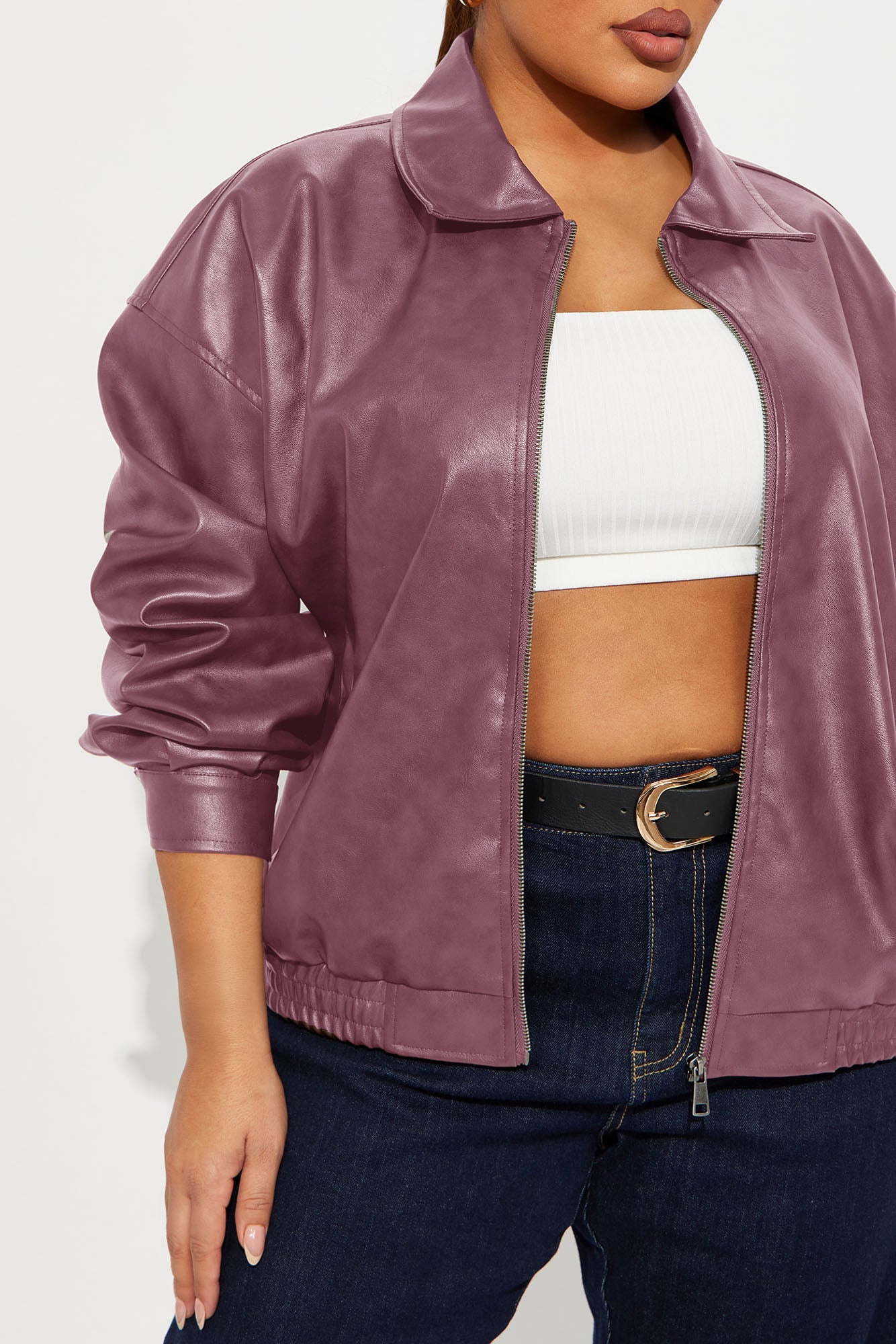 Hustle Mode Oversized Faux Leather Jacket - Lilac