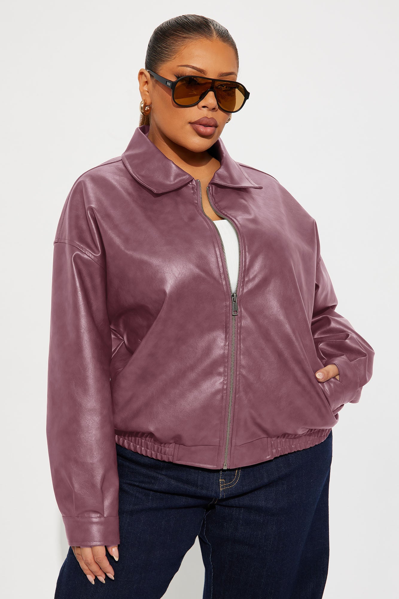 Hustle Mode Oversized Faux Leather Jacket - Lilac