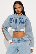 Los Angeles City Denim Bomber Jacket - Light Wash