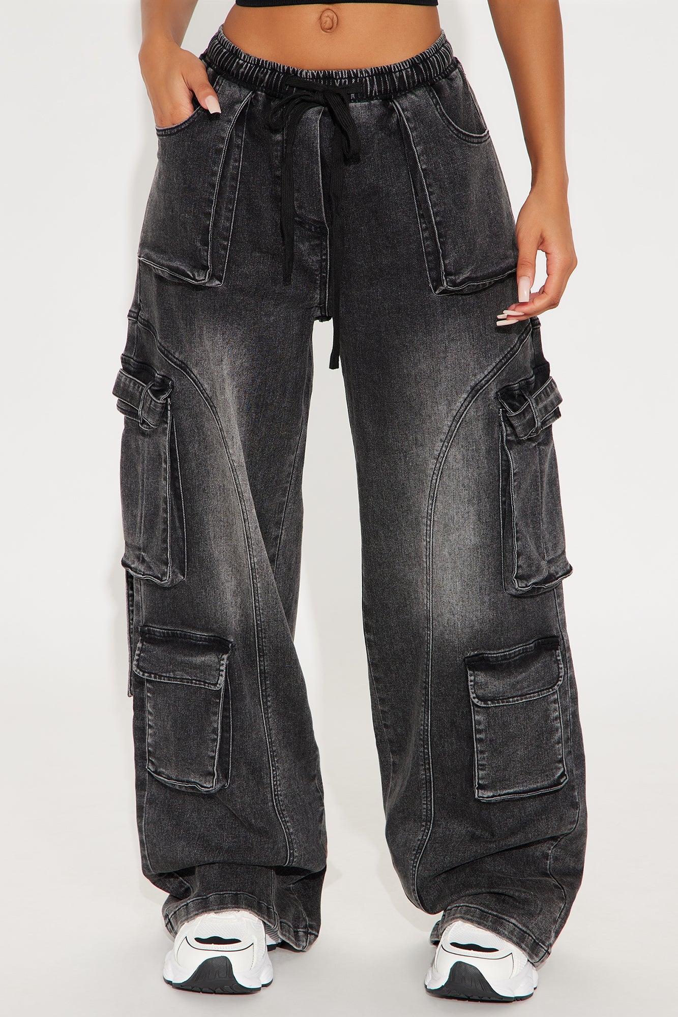 Met My Match Baggy Cargo Jeans - Black Wash
