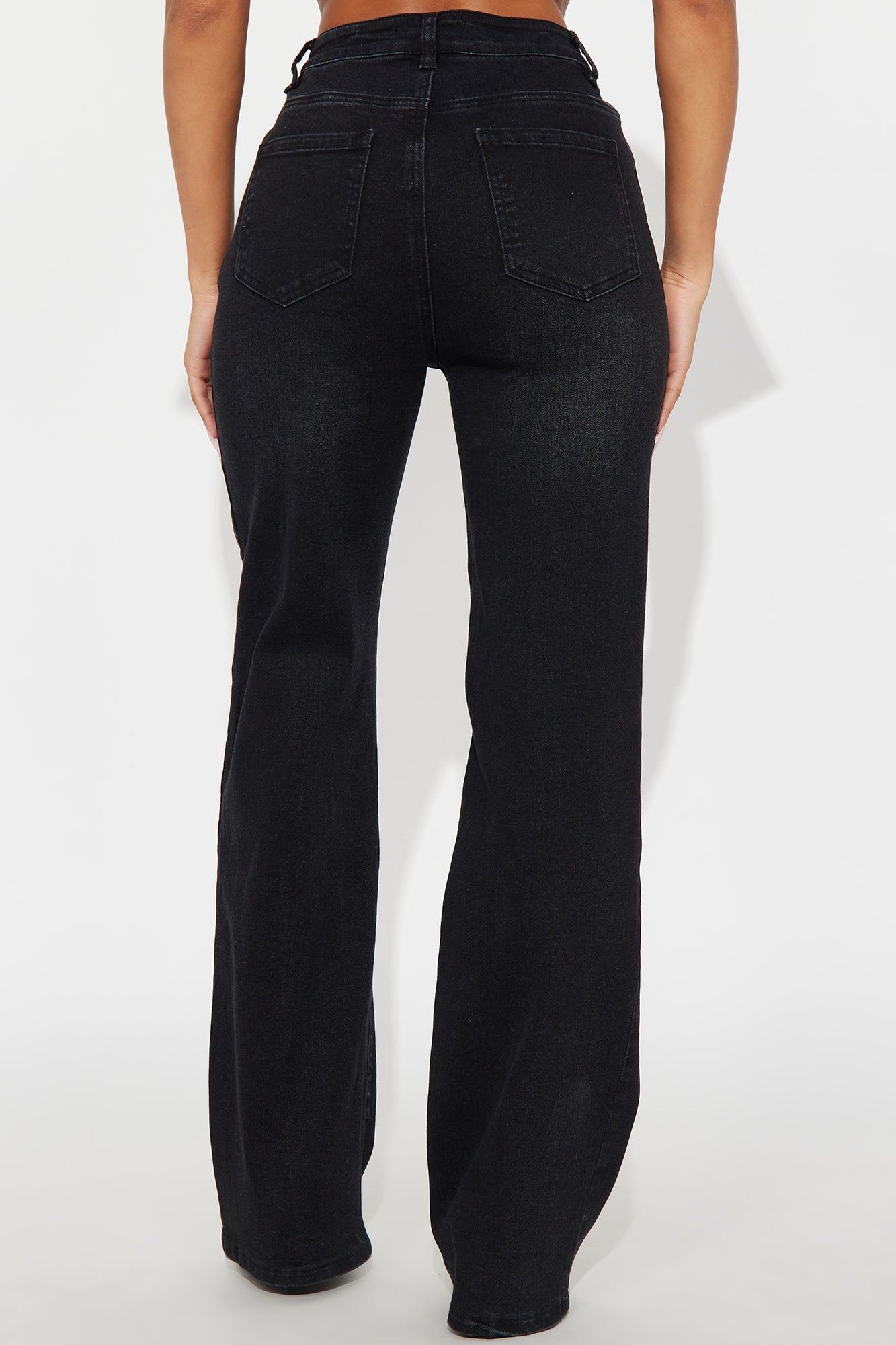 Pintucked Straight Leg Jeans - Black Wash