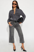 Mainstay Cropped Wide Leg Jeans - Black Wash