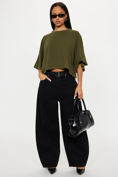 Checked Out Barrel Leg Jeans - Black