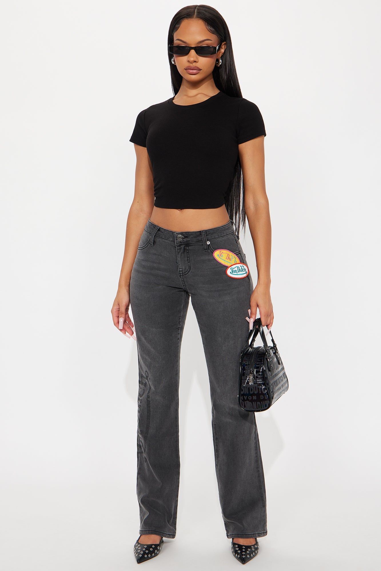 Von Dutch Originals Low Rise Bootcut Jeans - Black Wash