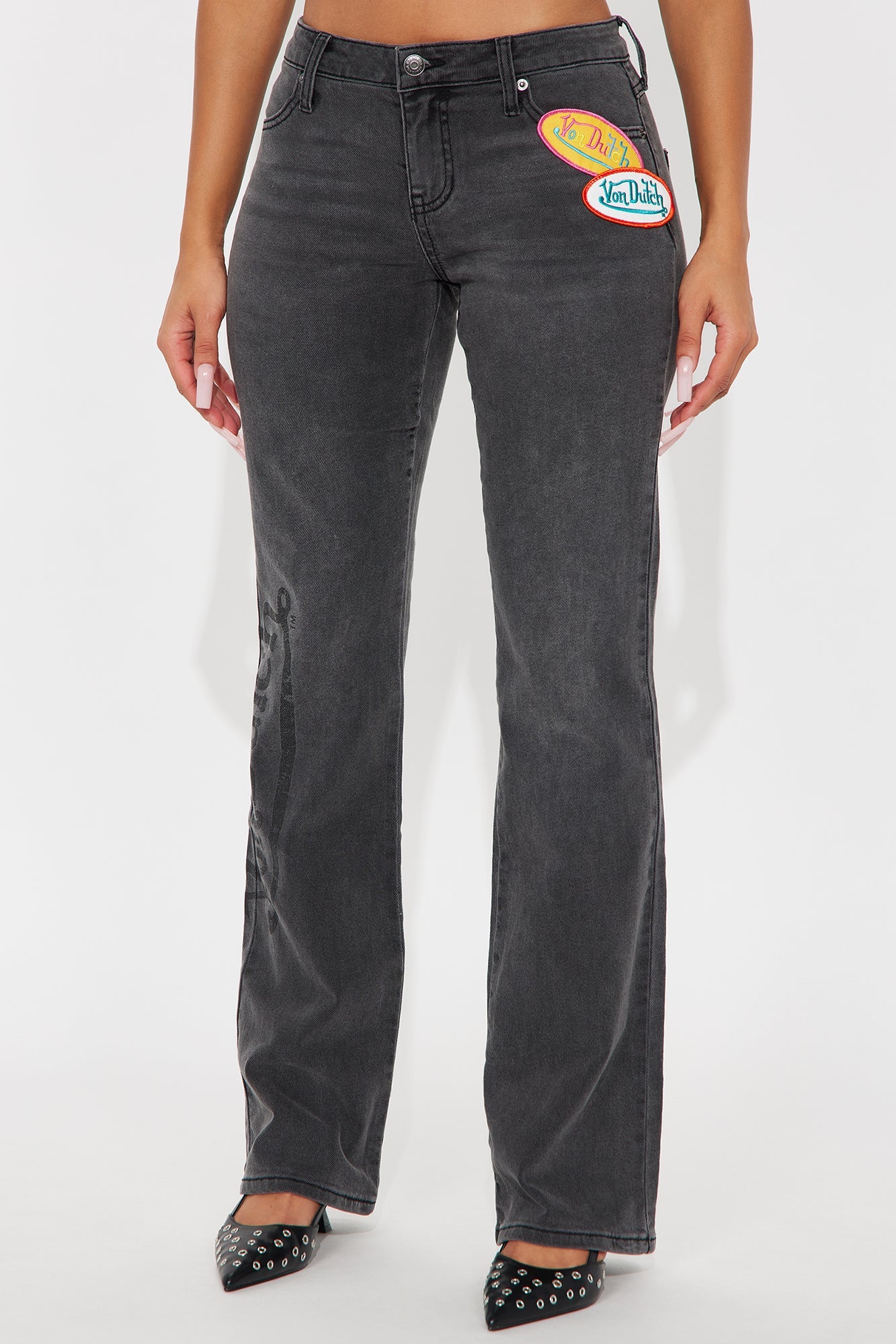 Von Dutch Originals Low Rise Bootcut Jeans - Black Wash