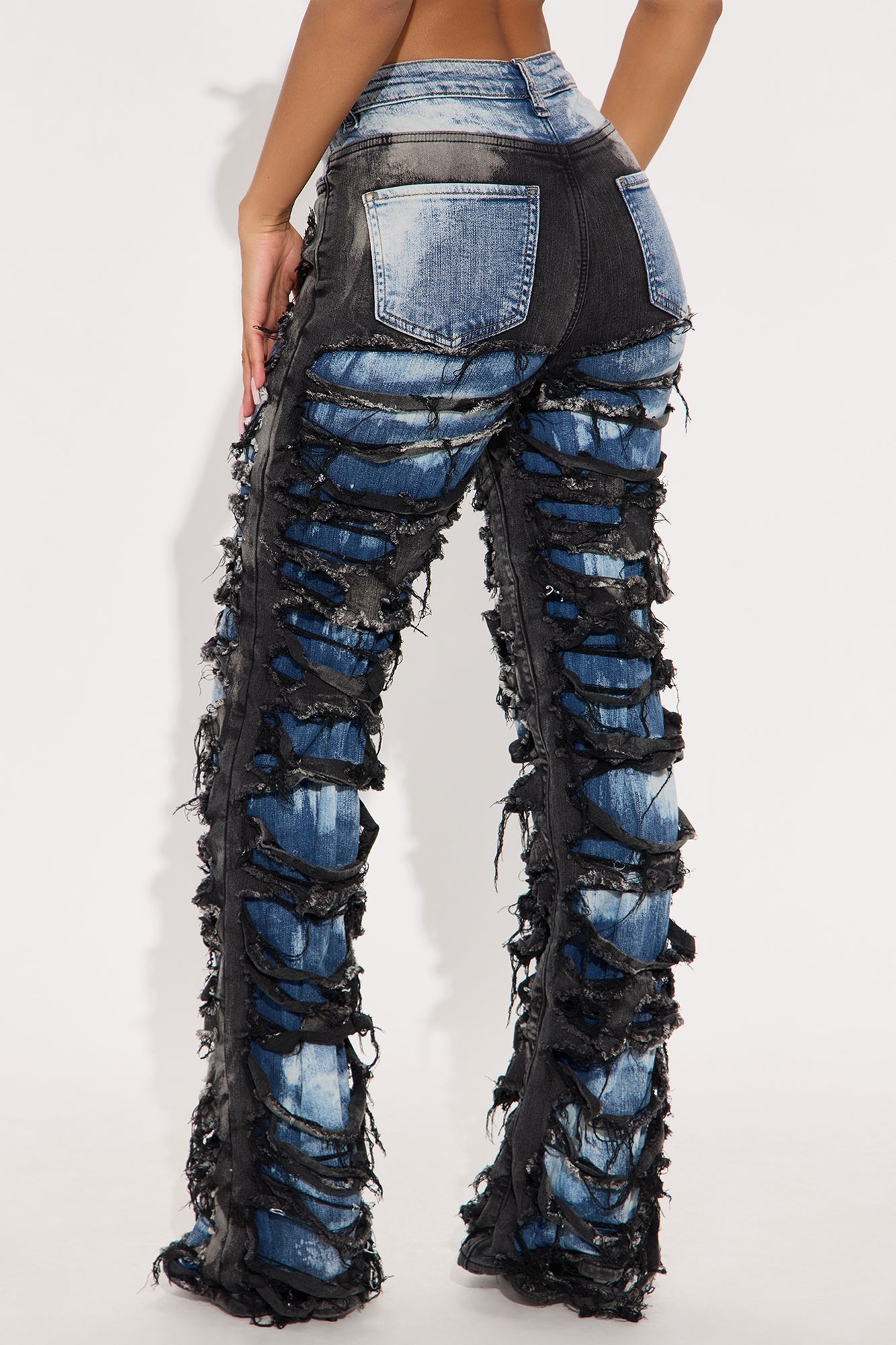 Teagan Two Tone Shredded Wide Leg Jeans - Black/combo