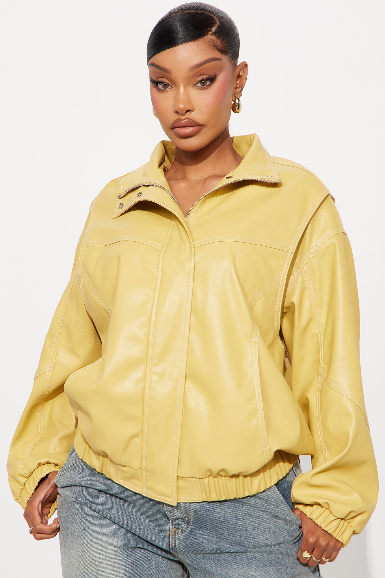Stella Faux Leather Bomber Jacket - Yellow