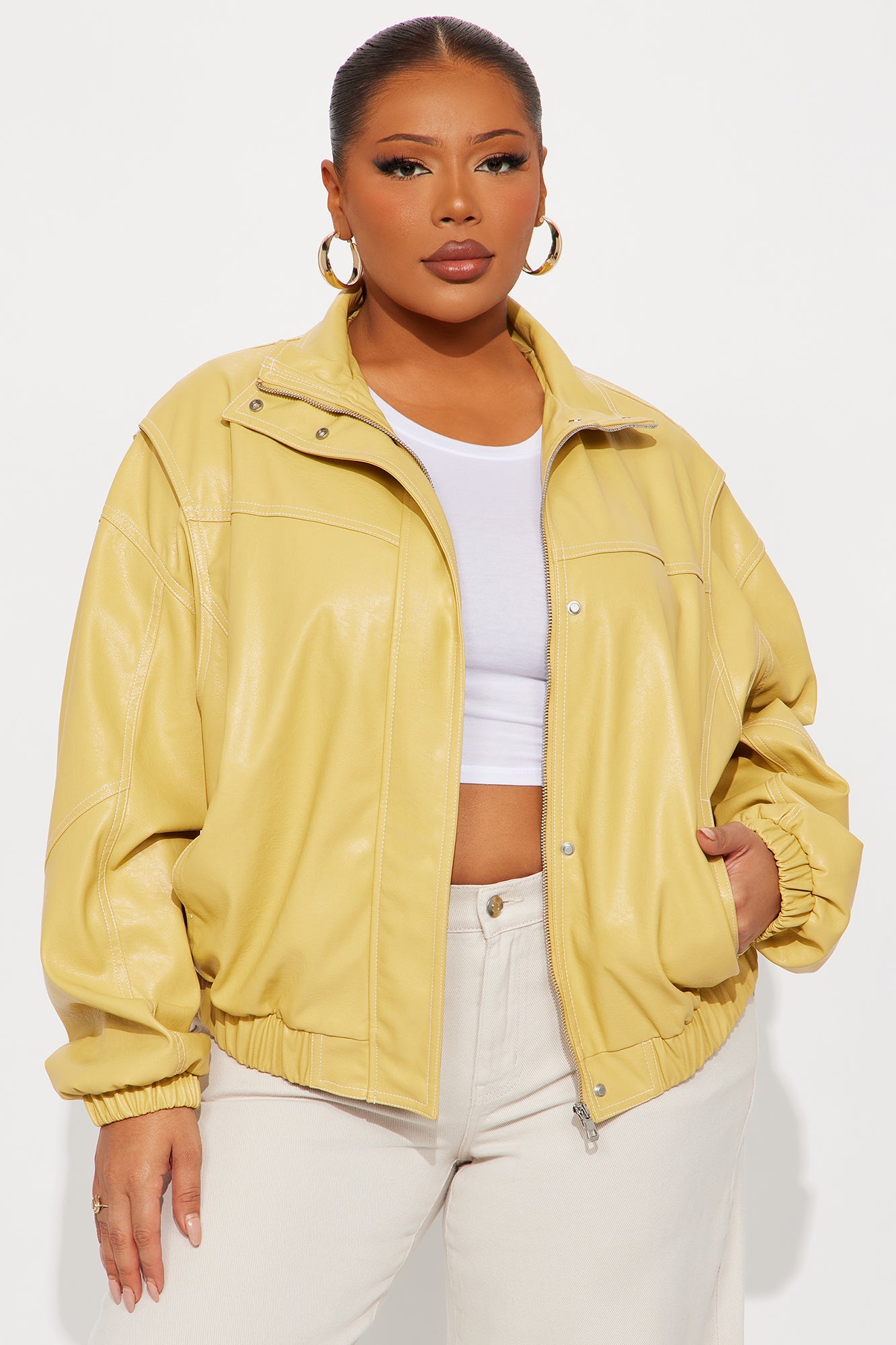 Stella Faux Leather Bomber Jacket - Yellow