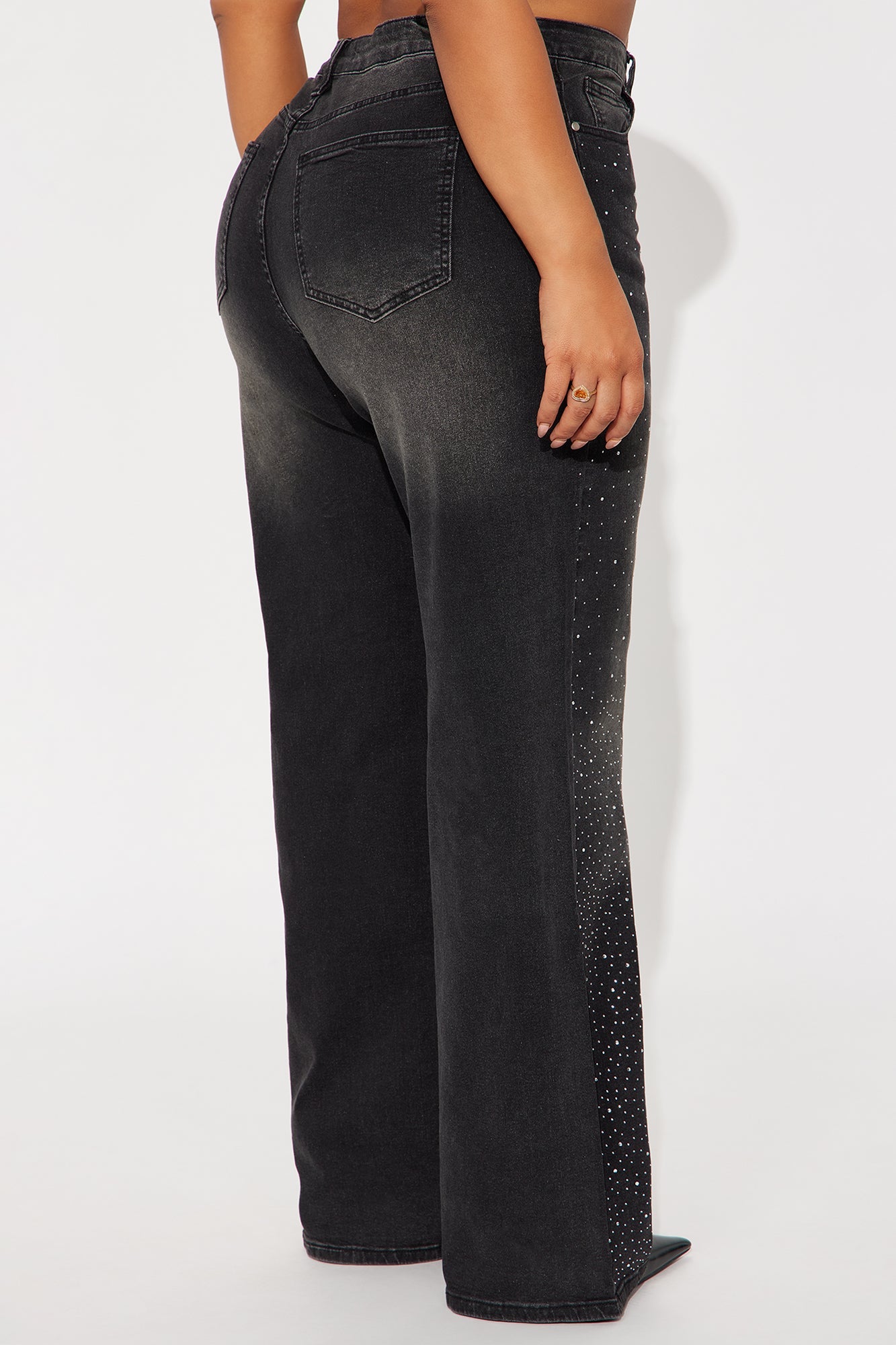 Not So Average Stretch Embellished Straight Leg Jeans - Black Wash