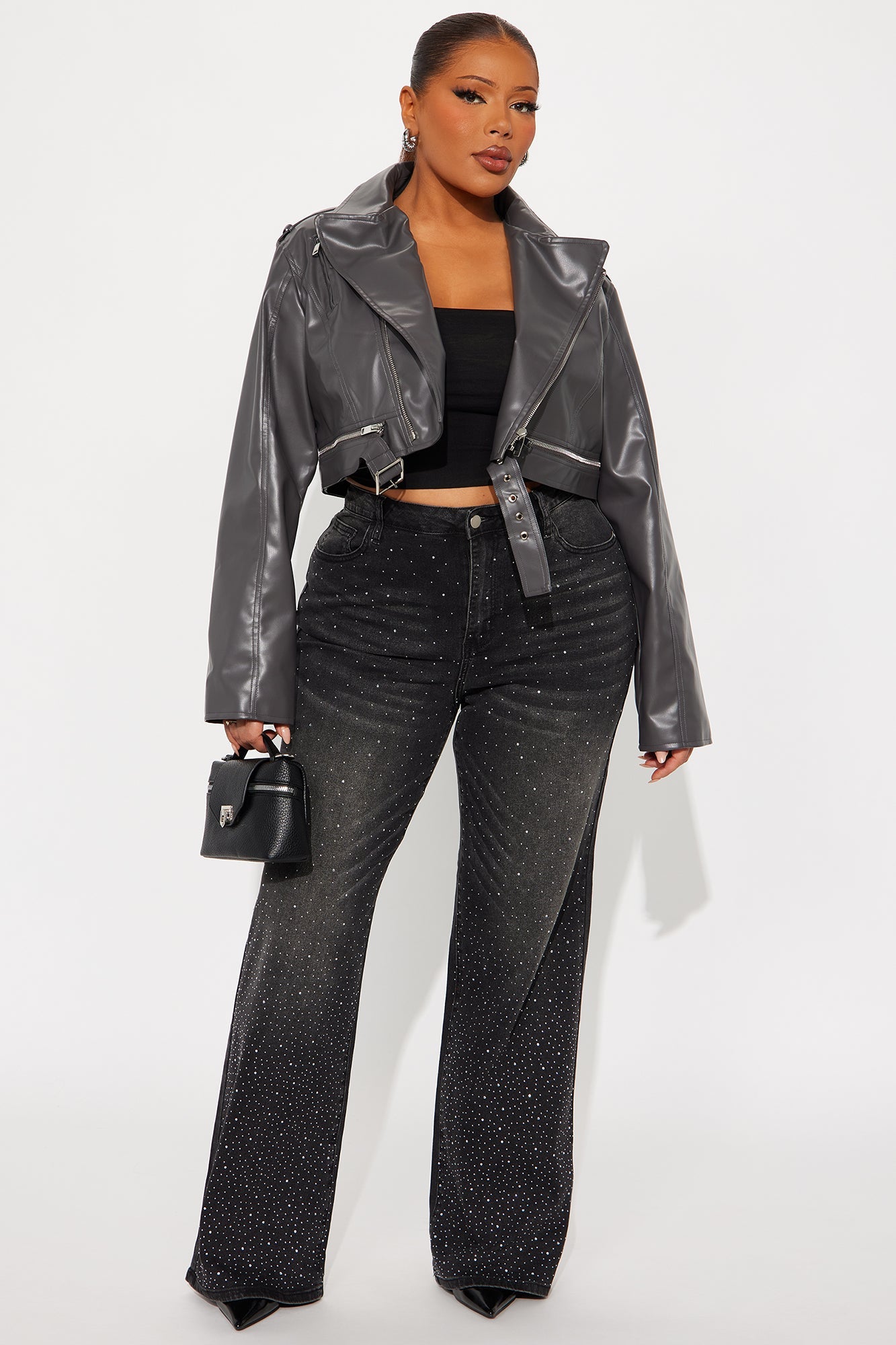 Not So Average Stretch Embellished Straight Leg Jeans - Black Wash