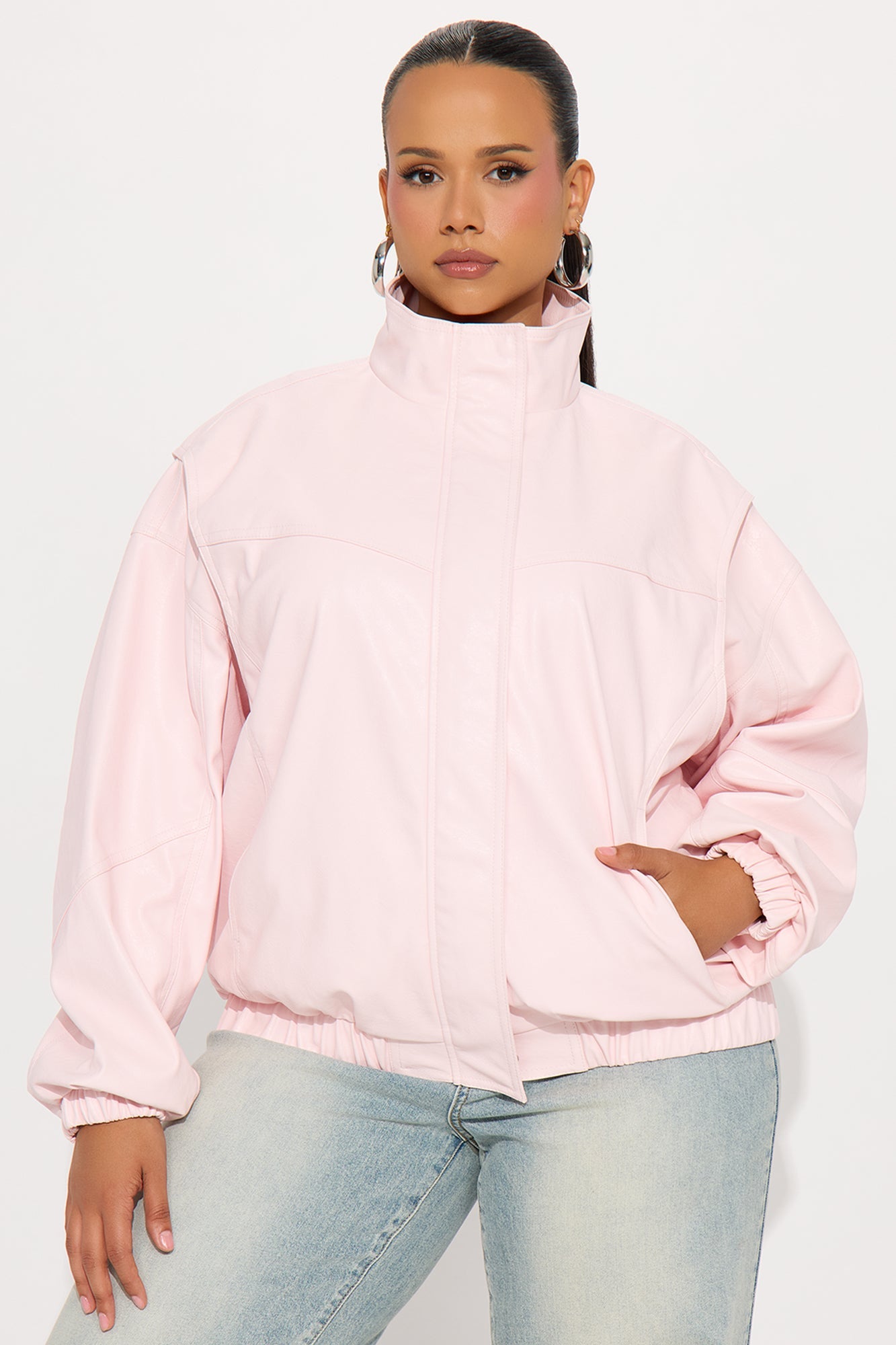 Stella Faux Leather Bomber Jacket - Pink