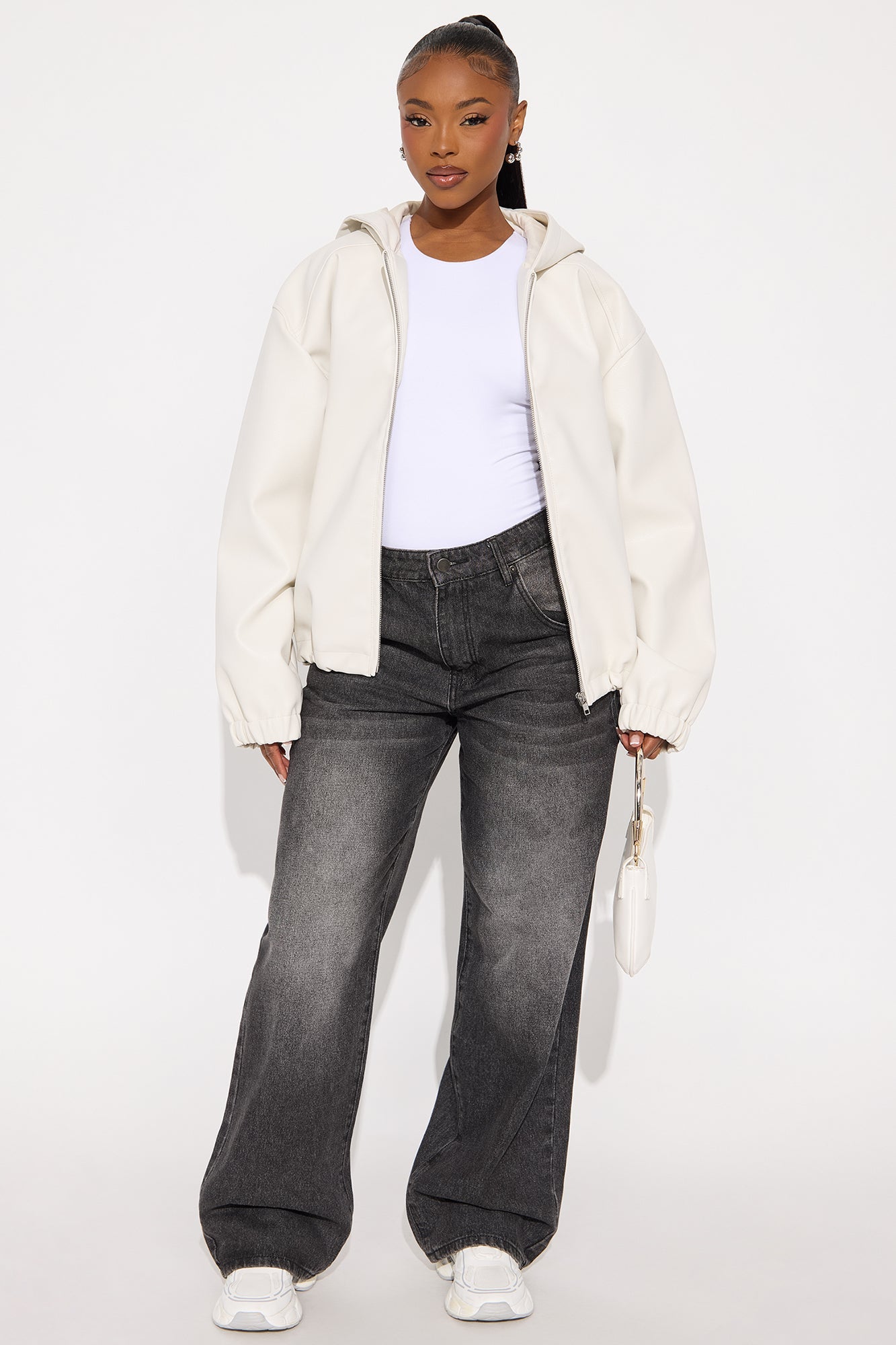 The Hottest Topic Faux Leather Oversized Bomber Jacket - Stone