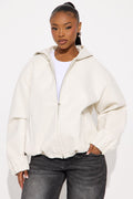 The Hottest Topic Faux Leather Oversized Bomber Jacket - Stone