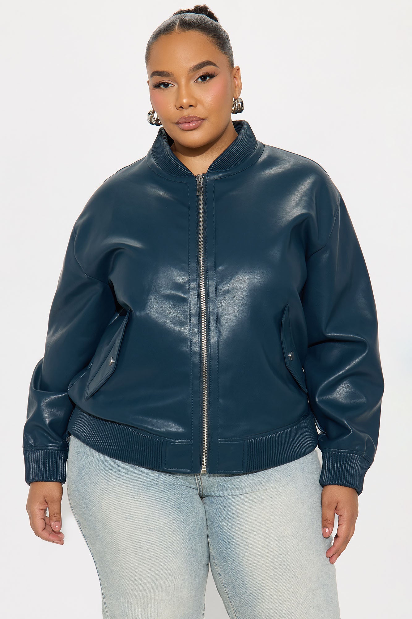 Gabrielle Faux Leather Bomber Jacket - Teal