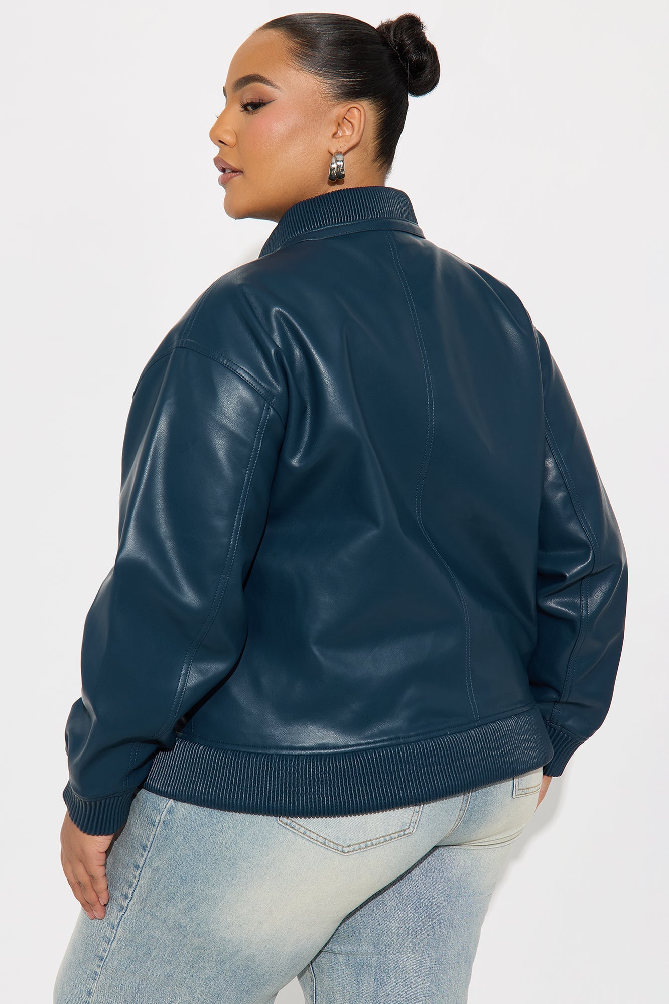 Gabrielle Faux Leather Bomber Jacket - Teal