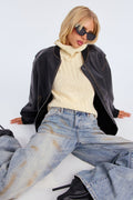 Adriana Faux Leather Bomber Jacket - Black
