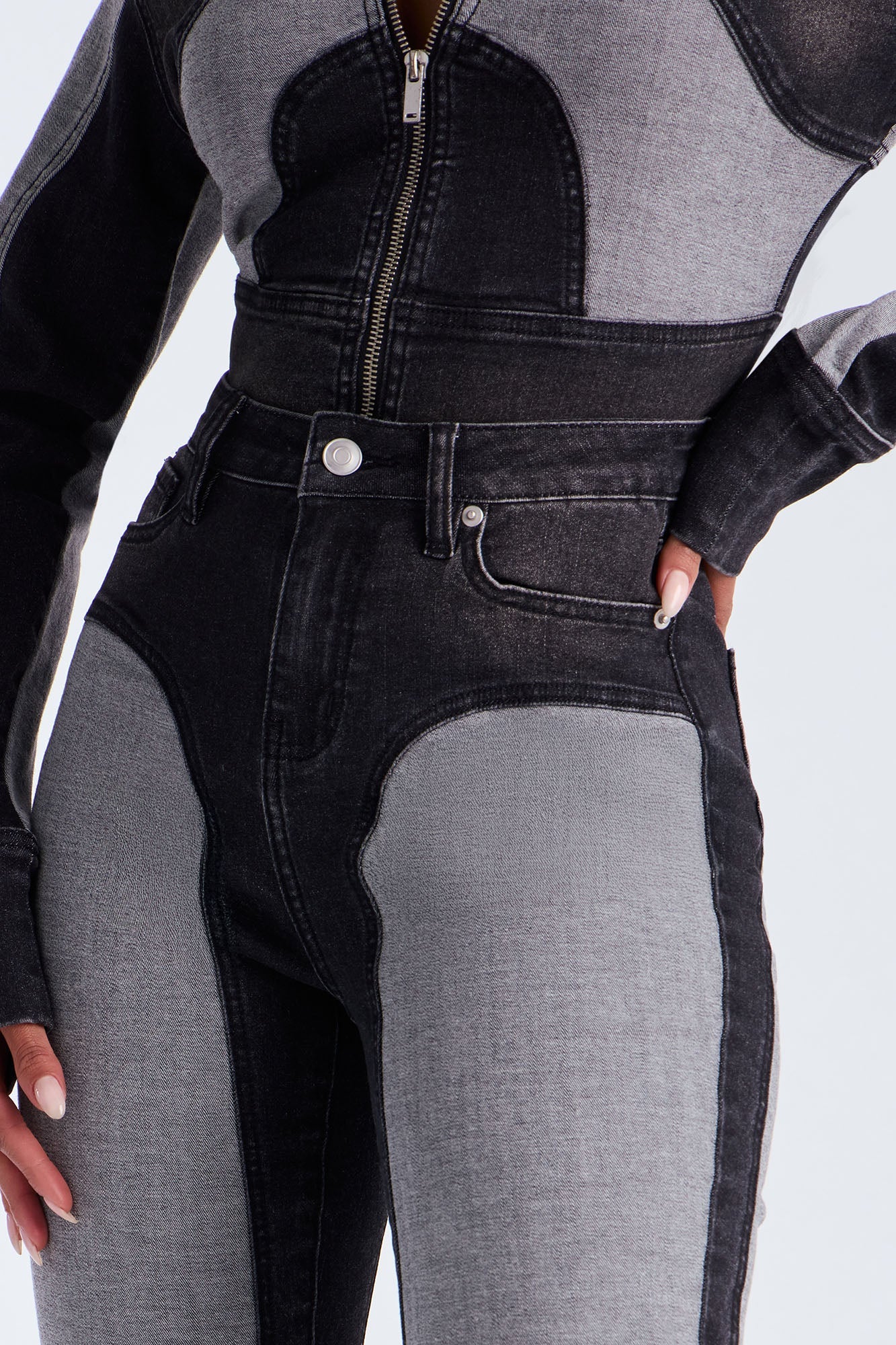 Coronado Two Tone Moto Skinny Jeans - Black Wash