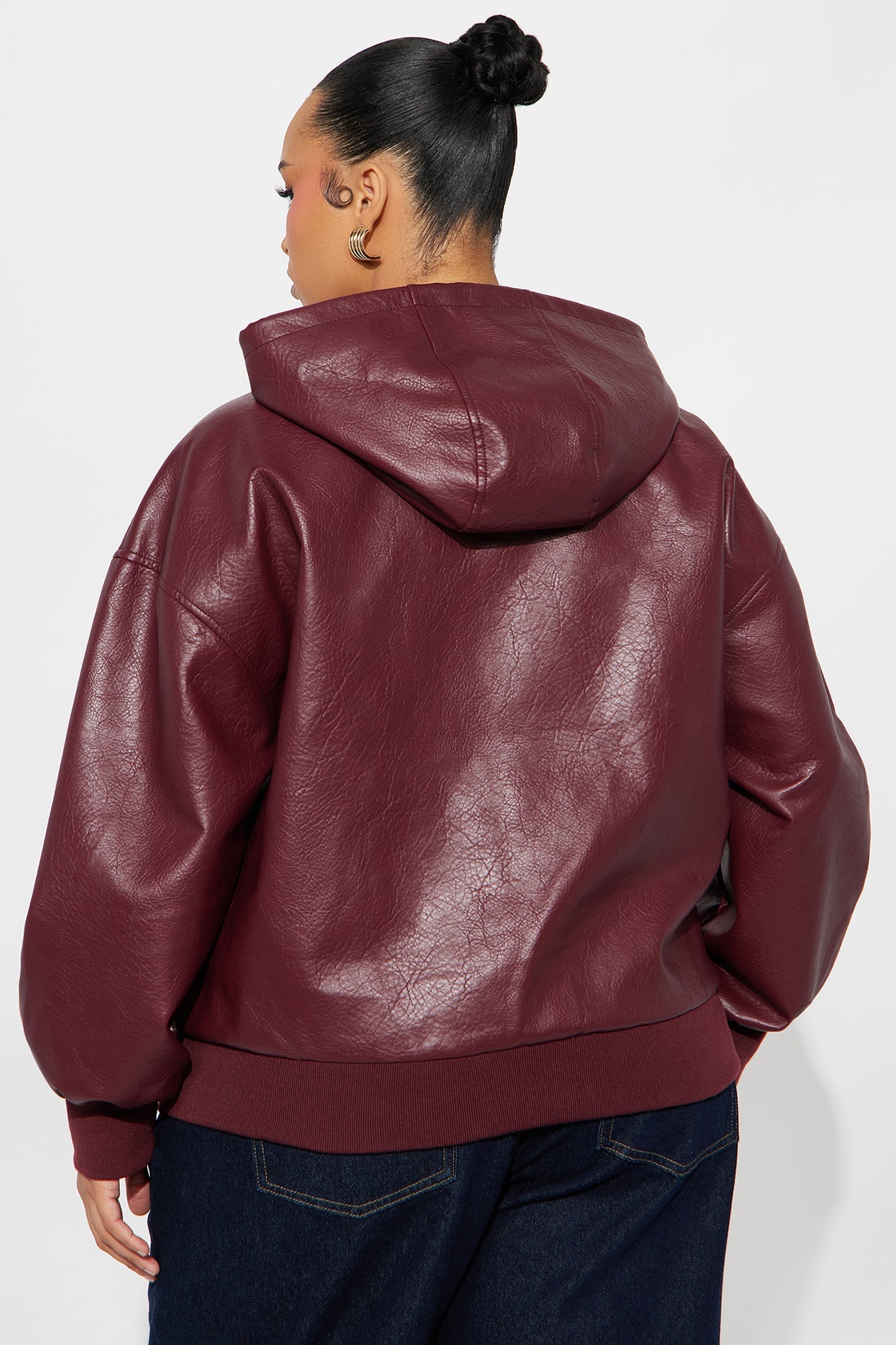 Alix Faux Leather Oversized Bomber Jacket - Burgundy