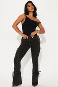 Can't Be Tamed Lace Up Bootcut Jeans - Black/combo