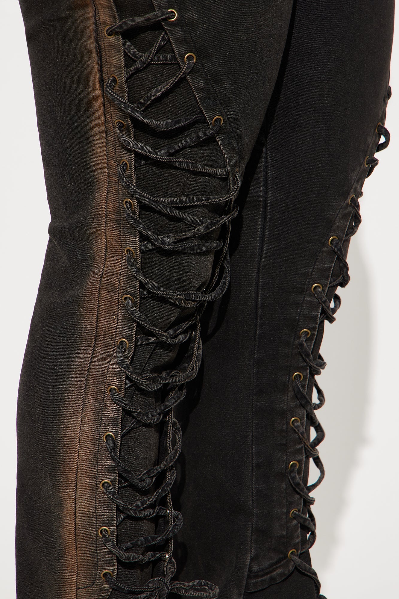 Can't Be Tamed Lace Up Bootcut Jeans - Black/combo