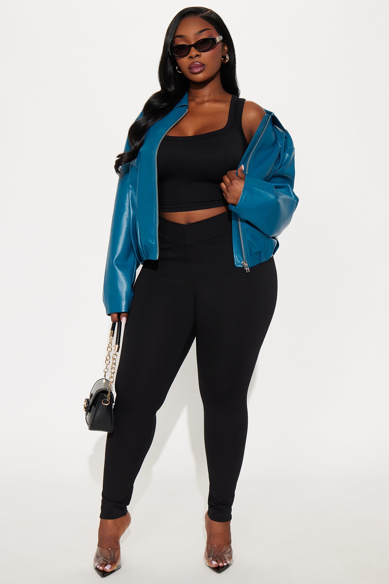 Iman It Girl Faux Leather Bomber Jacket - Teal