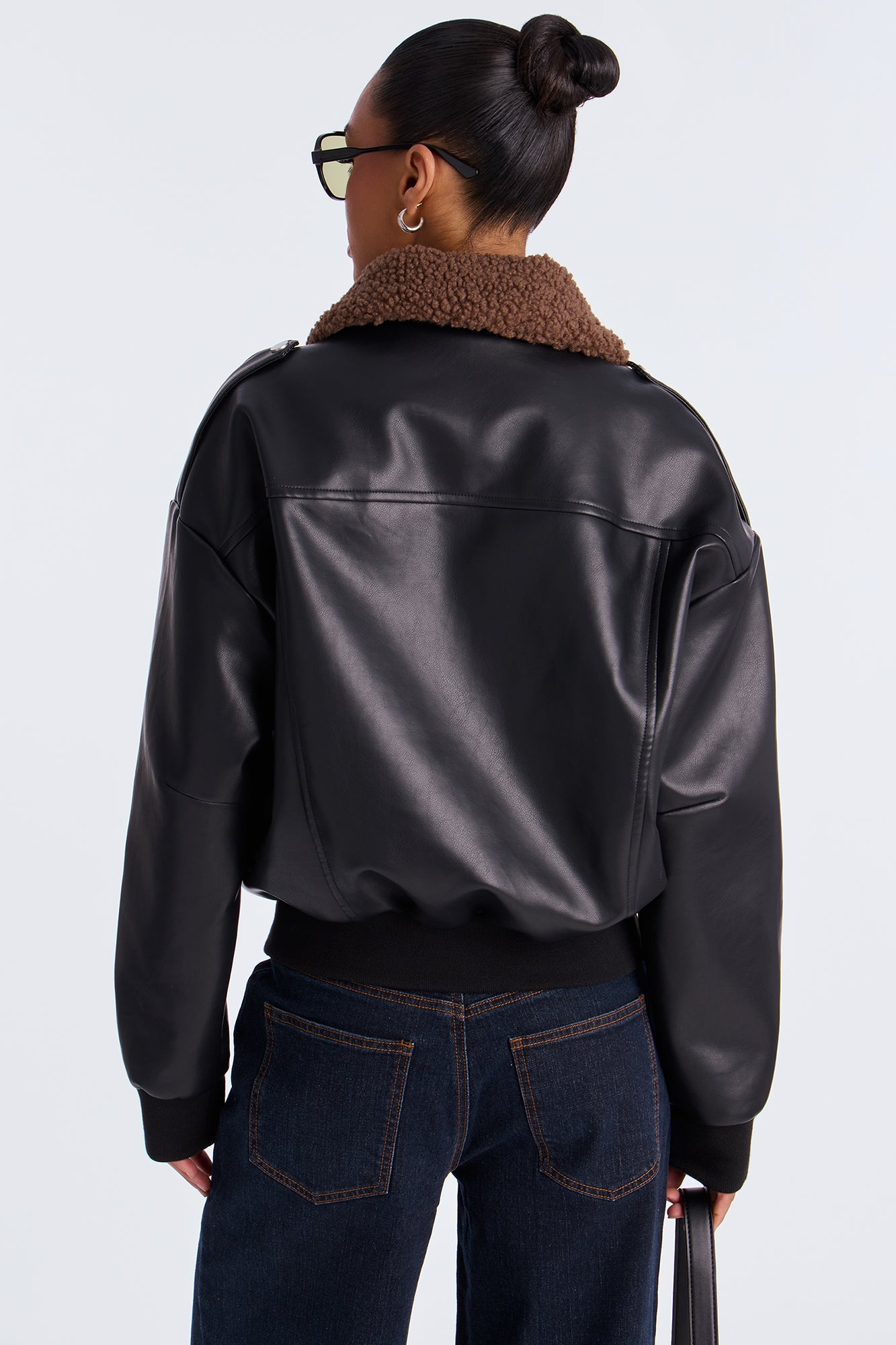 Jess Faux Leather Bomber Jacket - Black/Brown