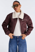 Jasmine Faux Suede Bomber Jacket - Chocolate