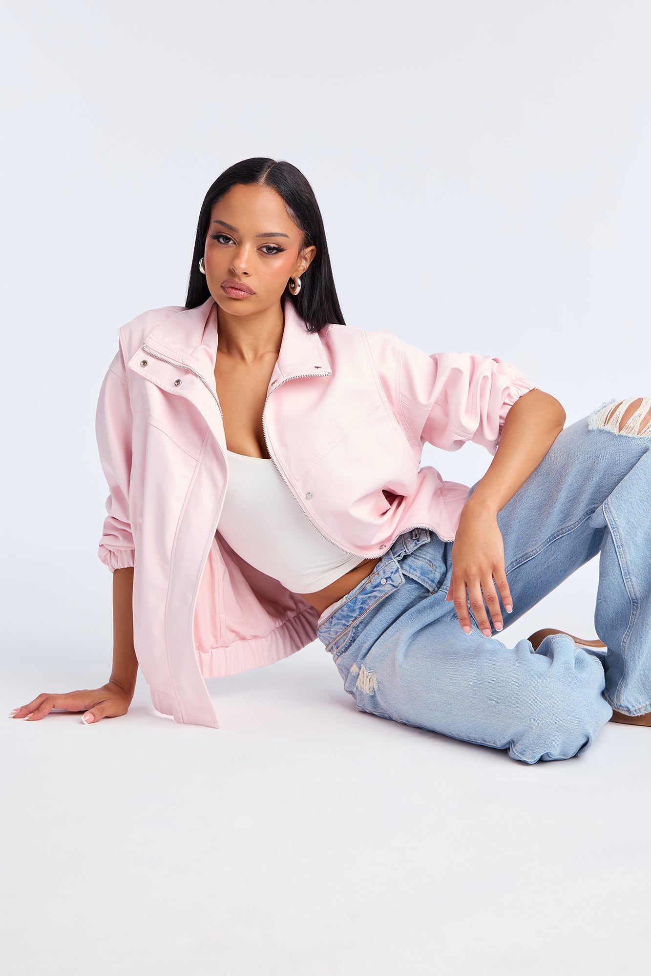 Stella Faux Leather Bomber Jacket - Pink