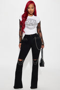 Word On The Streets Concert Chain Flare Jeans - Black