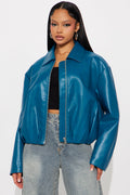 Iman It Girl Faux Leather Bomber Jacket - Teal
