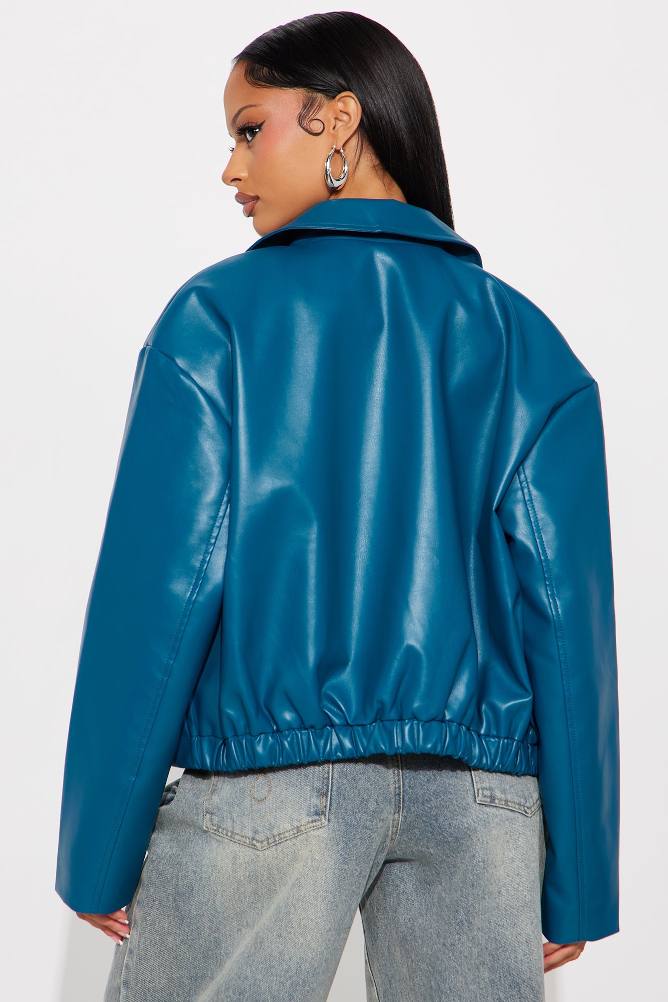Iman It Girl Faux Leather Bomber Jacket - Teal
