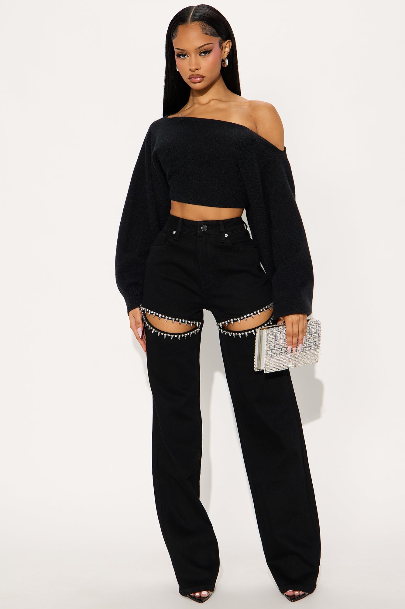 Tall You Belong With Me Stretch Embellished Straight Leg Jeans - Black