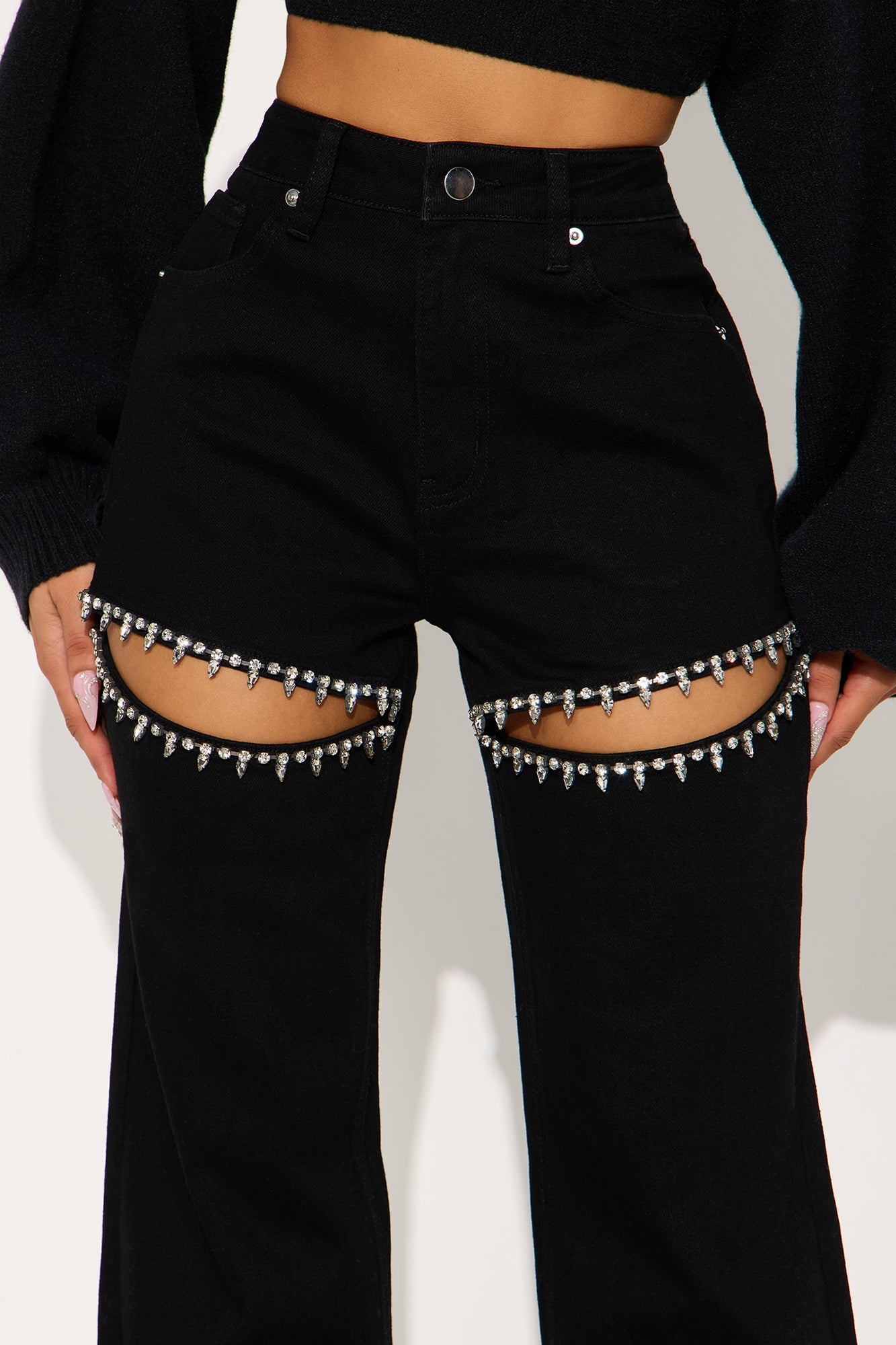 Tall You Belong With Me Stretch Embellished Straight Leg Jeans - Black