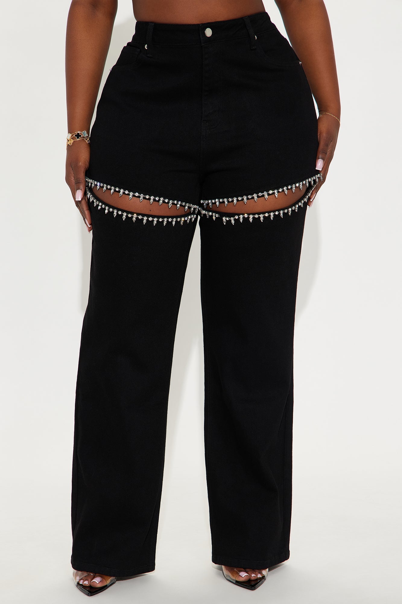 You Belong With Me Stretch Embellished Straight Leg Jeans - Black