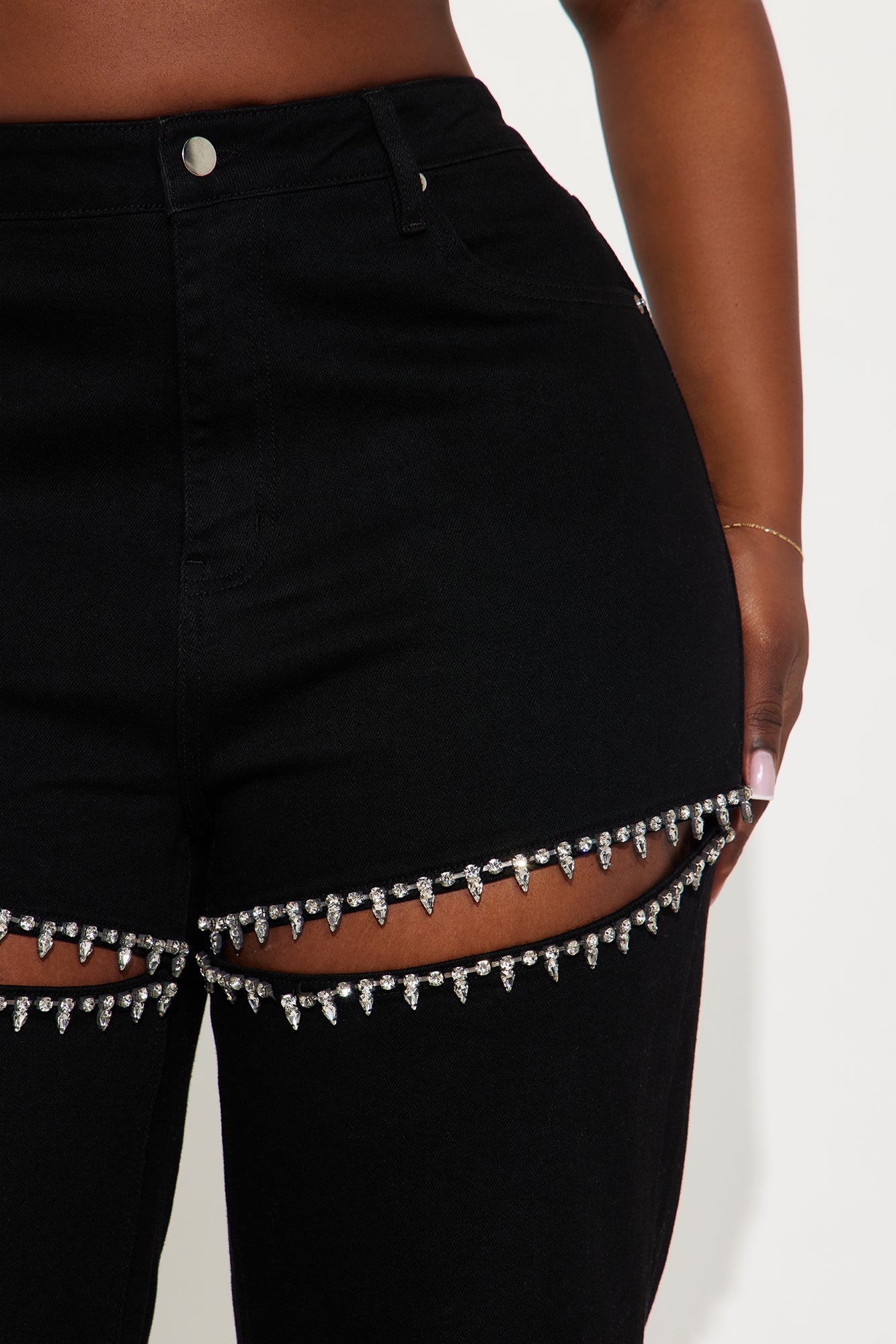 You Belong With Me Stretch Embellished Straight Leg Jeans - Black