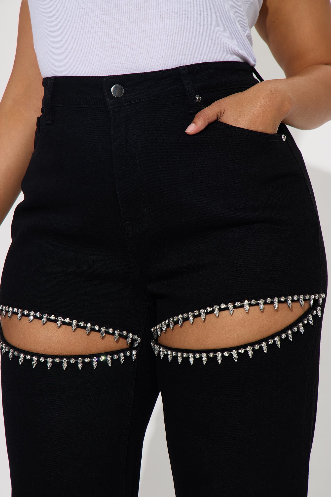 Tall You Belong With Me Stretch Embellished Straight Leg Jeans - Black