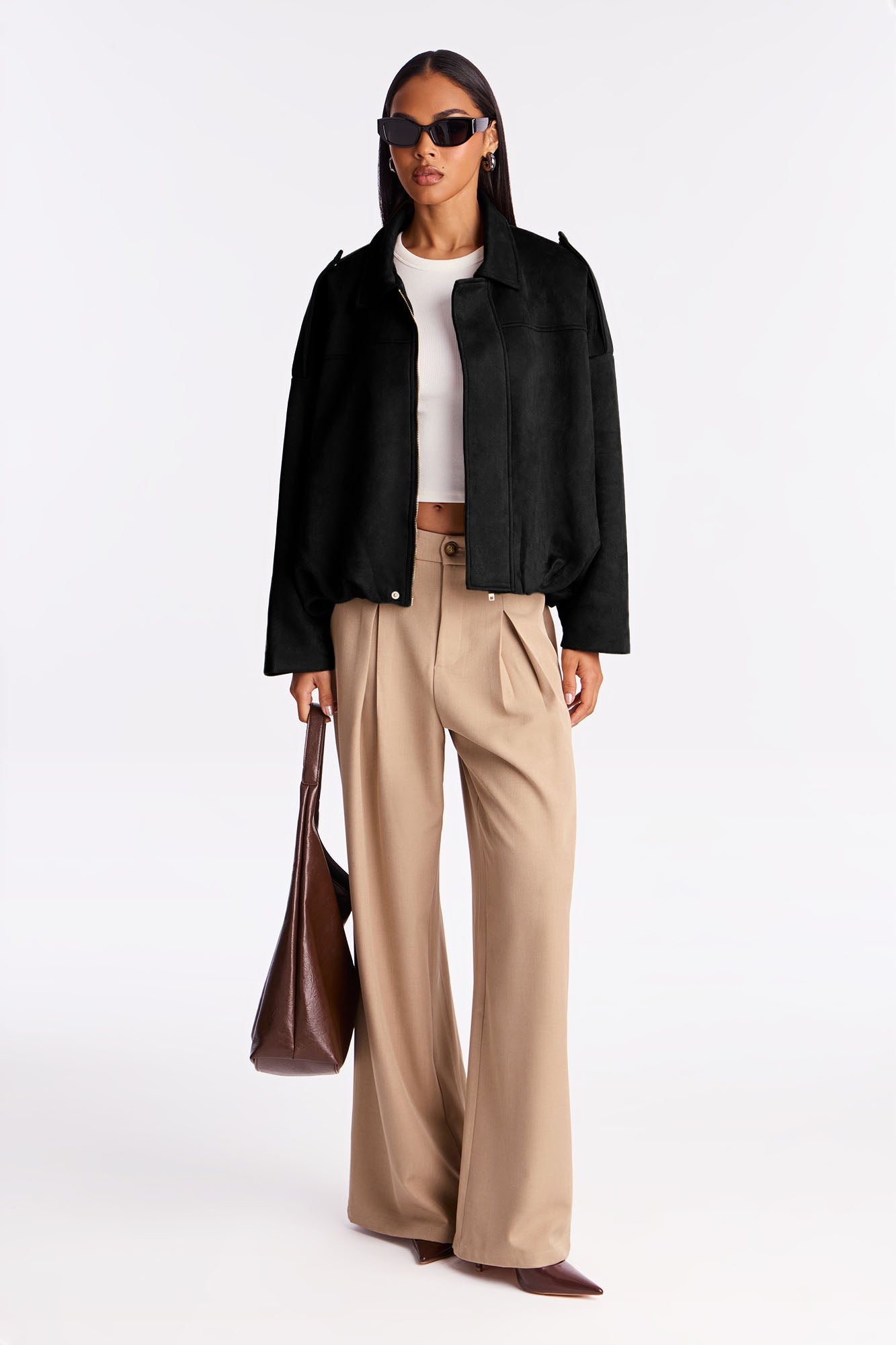 Harlowe Oversized Faux Suede Jacket - Black