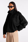Harlowe Oversized Faux Suede Jacket - Black