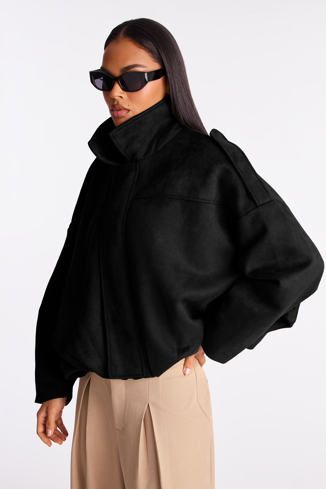 Harlowe Oversized Faux Suede Jacket - Black
