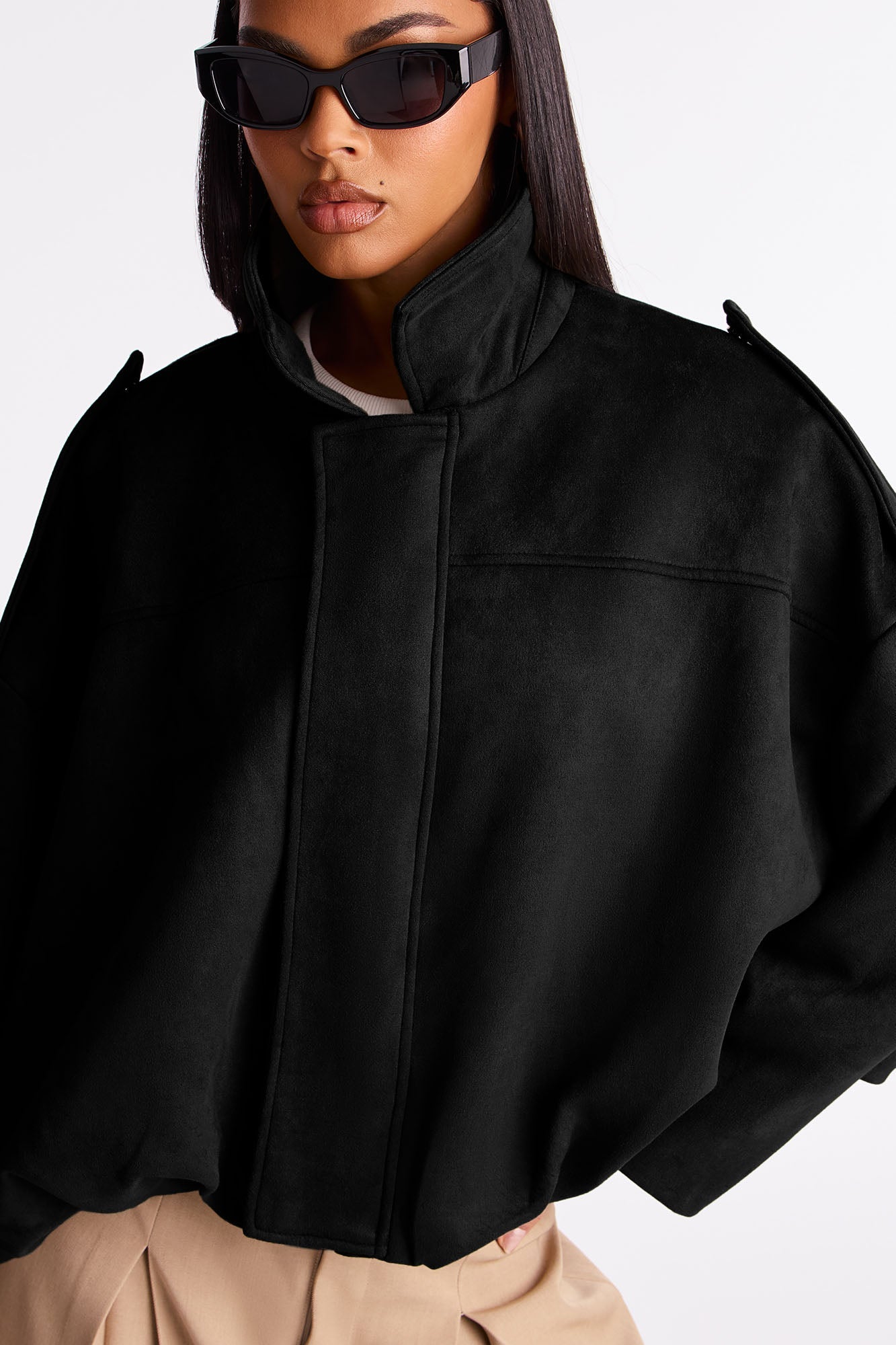 Harlowe Oversized Faux Suede Jacket - Black
