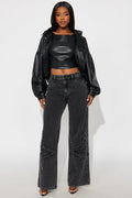 Cosmic Energy Wide Leg Jeans - Black Wash
