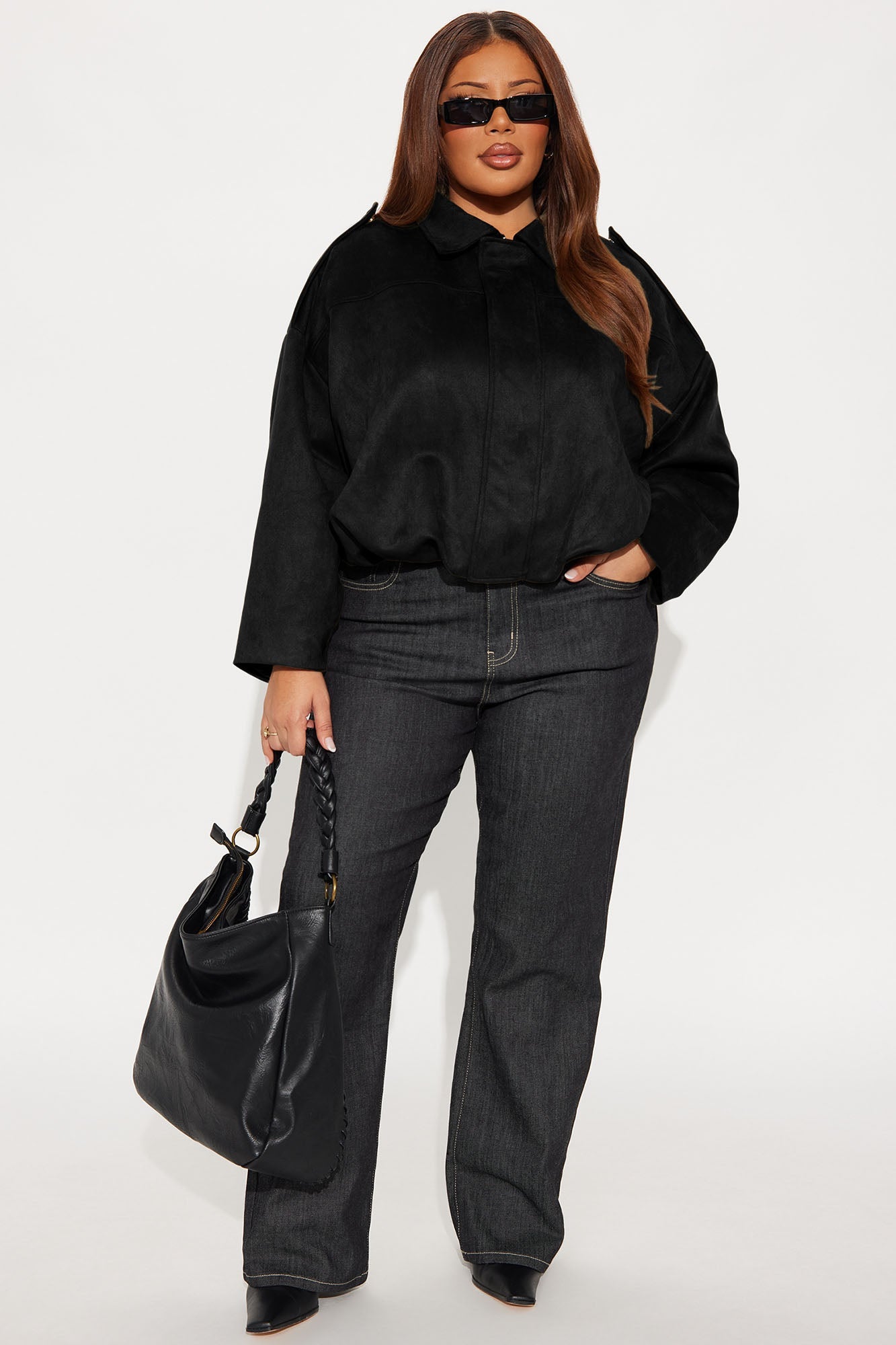 Harlowe Oversized Faux Suede Jacket - Black