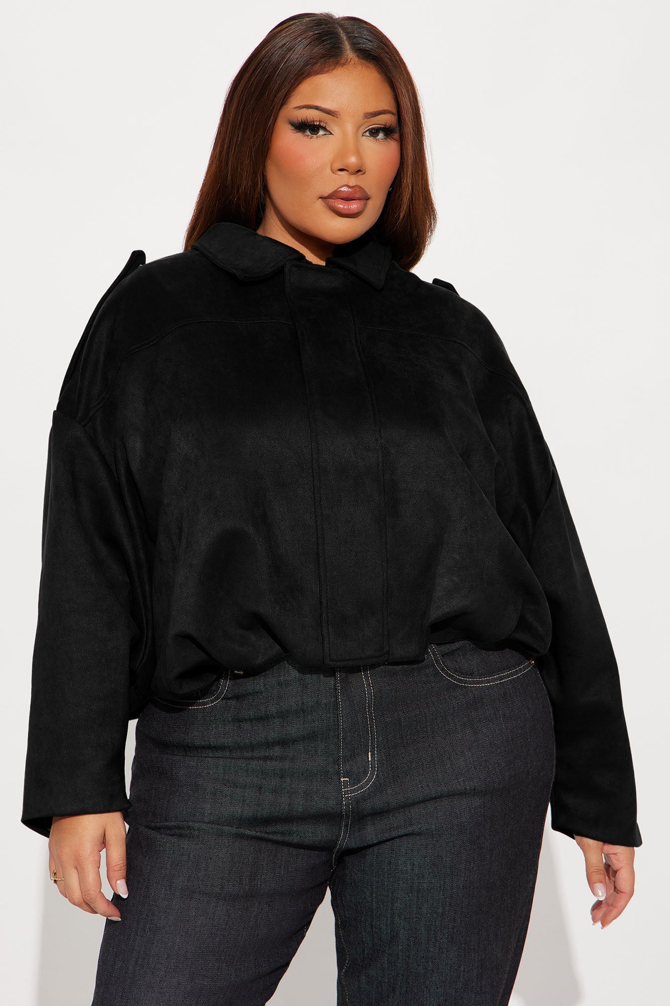 Harlowe Oversized Faux Suede Jacket - Black