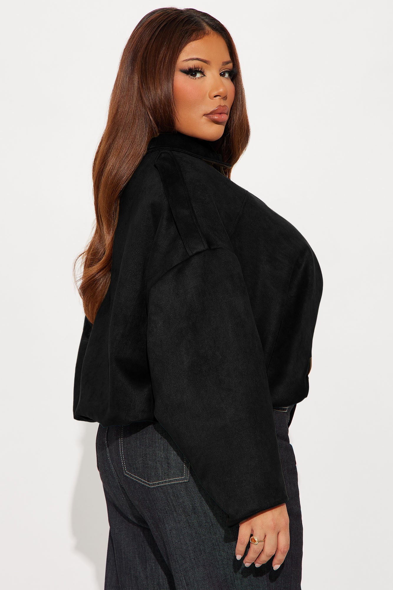 Harlowe Oversized Faux Suede Jacket - Black