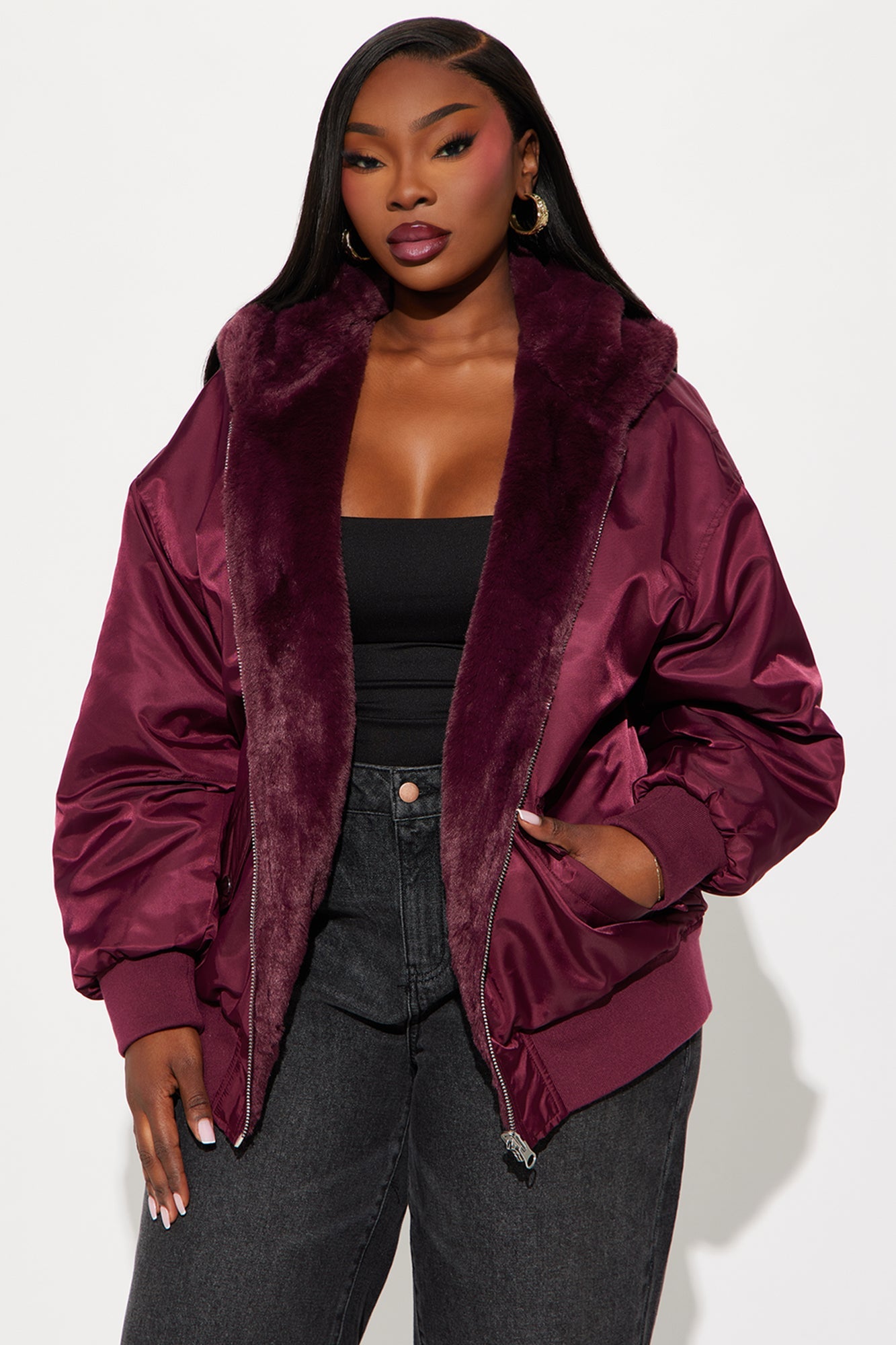 Kimmy Reversible Bomber Jacket - Burgundy