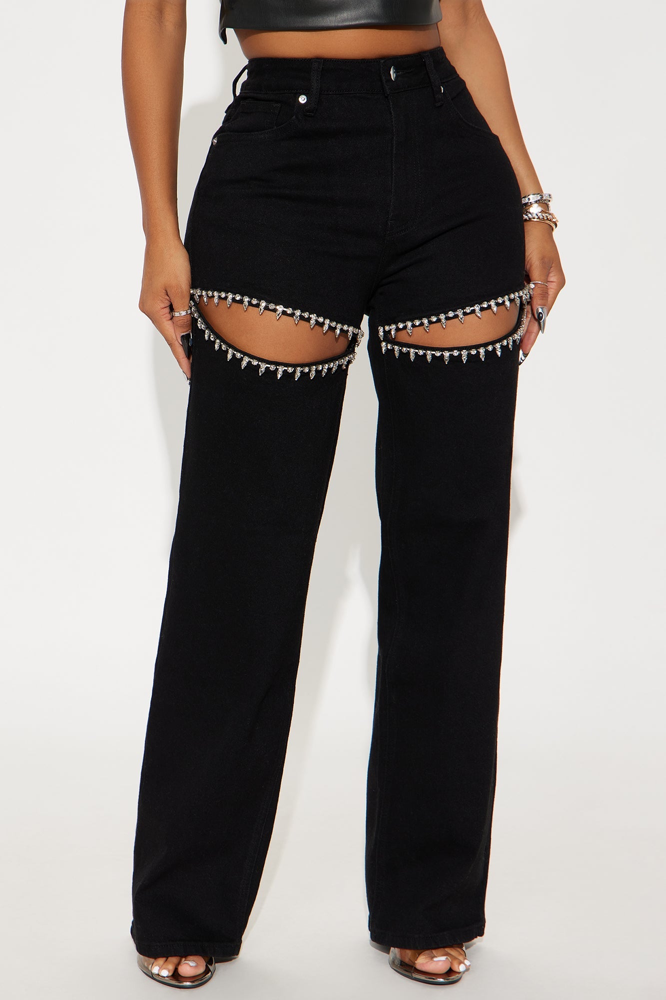 You Belong With Me Stretch Embellished Straight Leg Jeans - Black