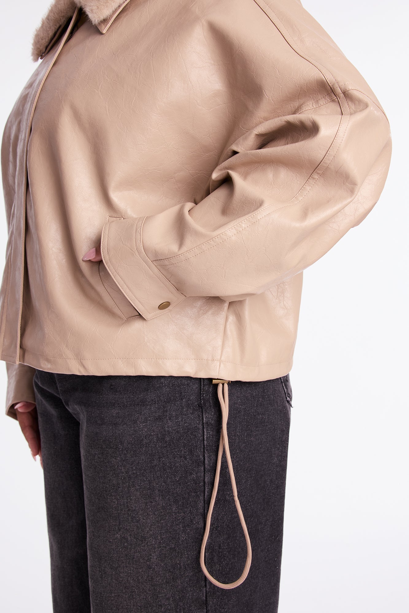City Nights Faux Leather Bomber Jacket - Mocha