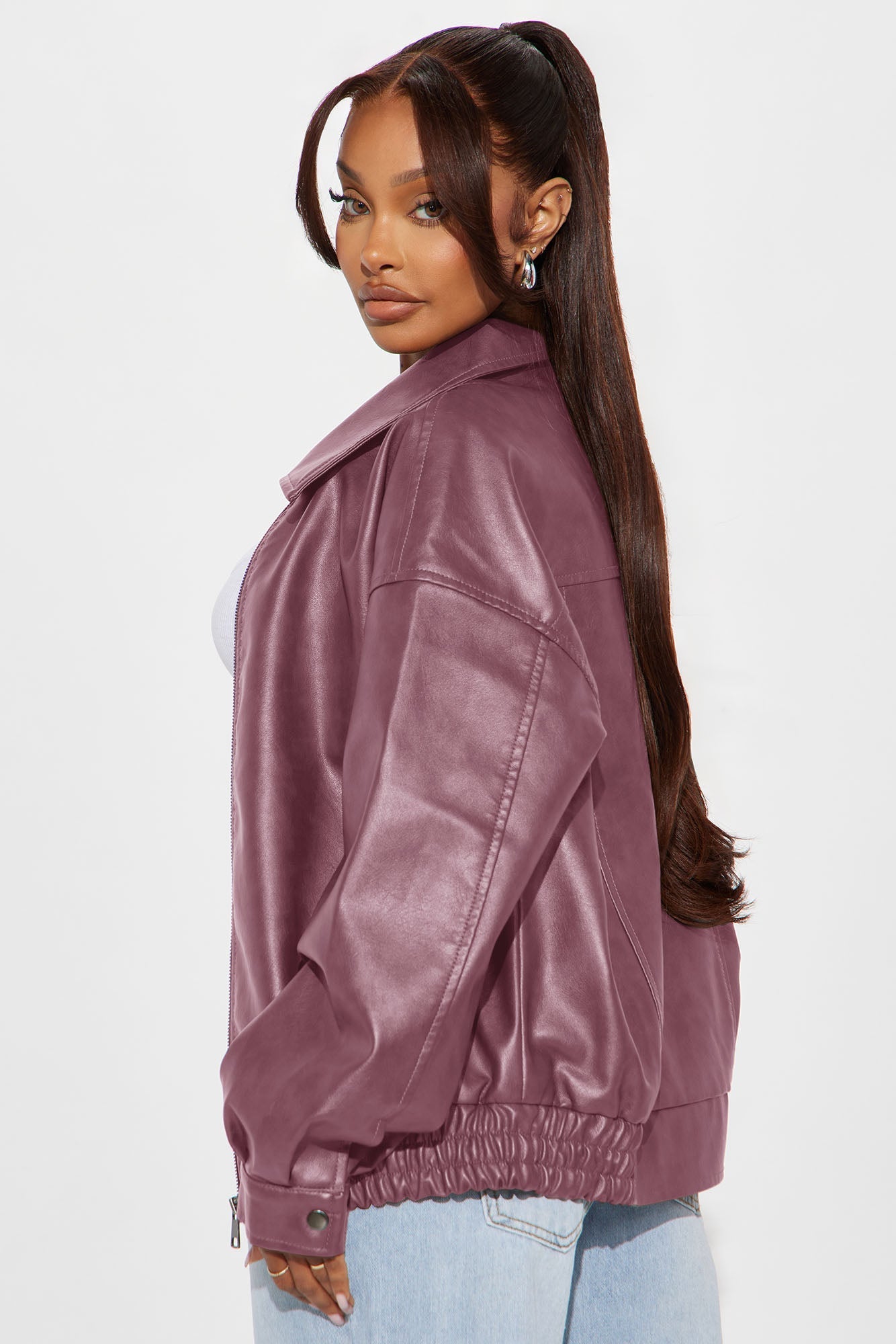 Hustle Mode Oversized Faux Leather Jacket - Lilac