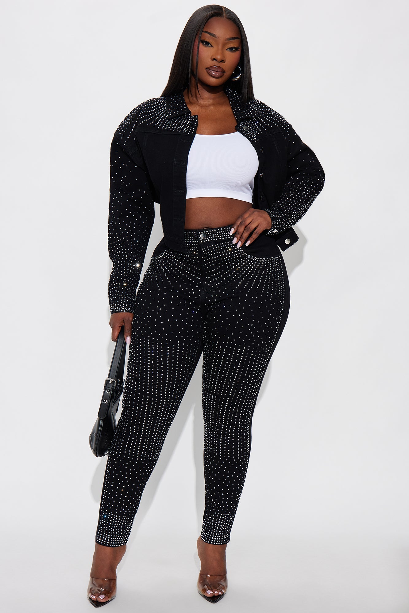 Touch Of Glitz High Rise Embellished Skinny Jeans - Black