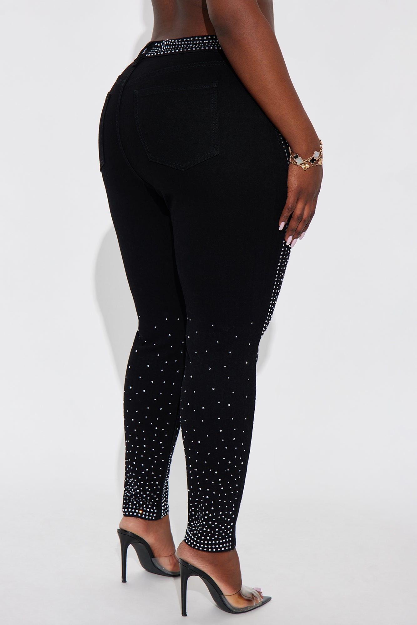 Touch Of Glitz High Rise Embellished Skinny Jeans - Black